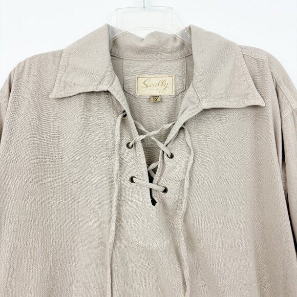 Scully CM8 Men's Lace-up Pullover Shirt Size M Sand Generous Fit Cotton Gauze - Picture 4 of 8